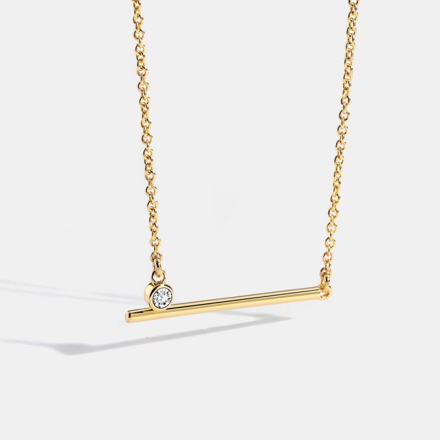 14k gold plating bar with diamont sideway mimimalist necklace