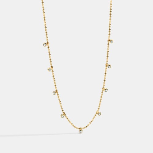 Multi cubic zirconia dot station minimalism necklace with ball chain.