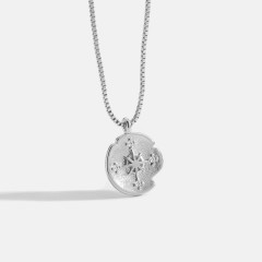 14k gold plating compass antique medallion necklace