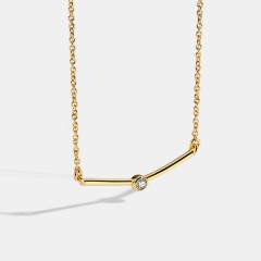 14k gold plated bent bar with diamont central minimalism necklace