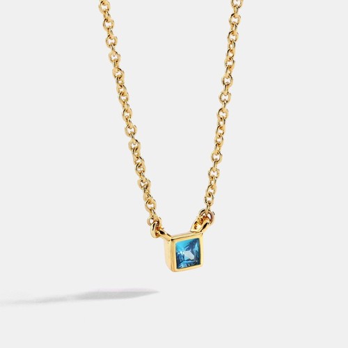 14k gold plating tiny square pendant with cubic zirconia necklace