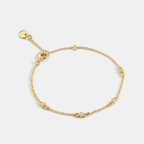 14k Yellow Gold Four Floating Diamond bezel minimalist Bracelet