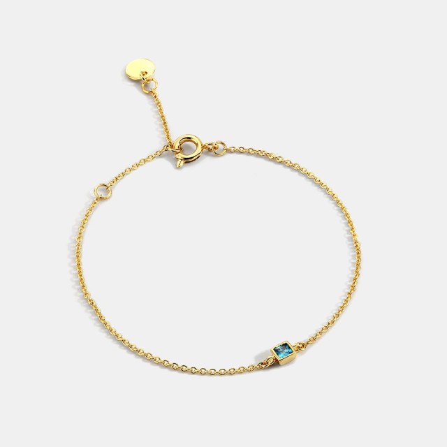 14k gold plating princess color zircon bezel minimalist chain bracelet