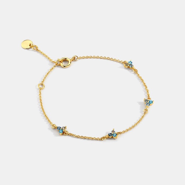 Minimalist trio stone station chain bracelet in 14k yellow gold plating