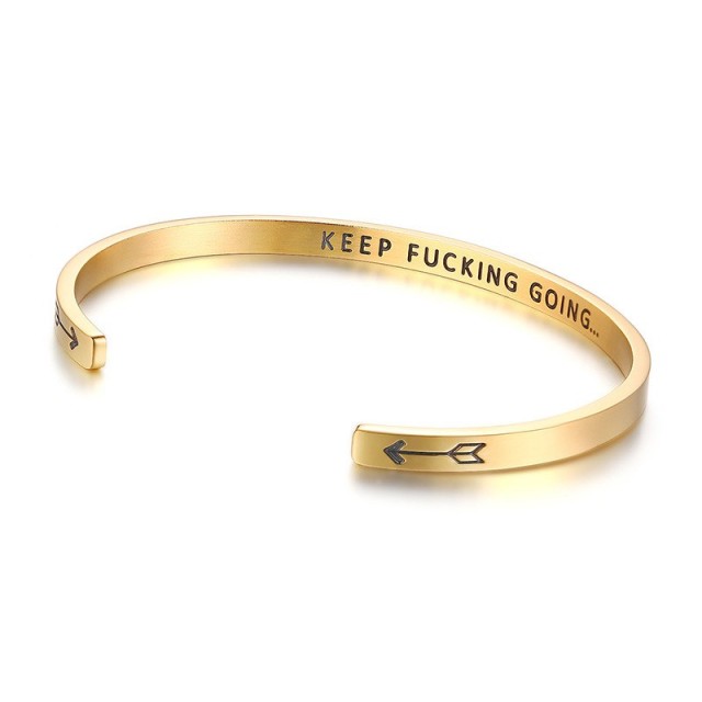 Personal words inside cuff bracelet in stainless steel B-366-I
