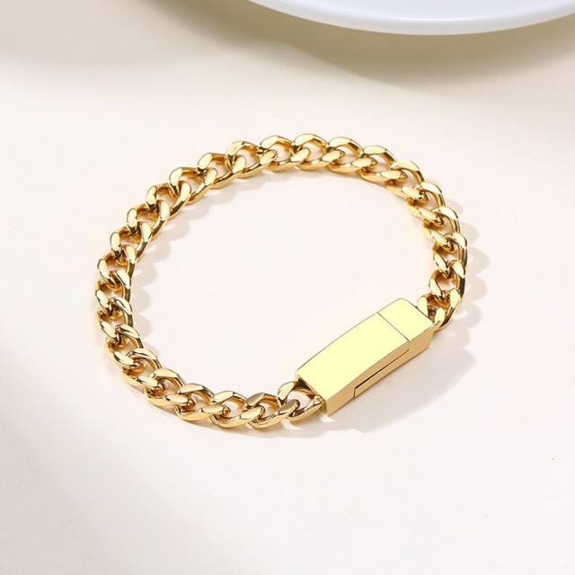 Gold plated chunky curb chain bracelet with magnet buckle B-872