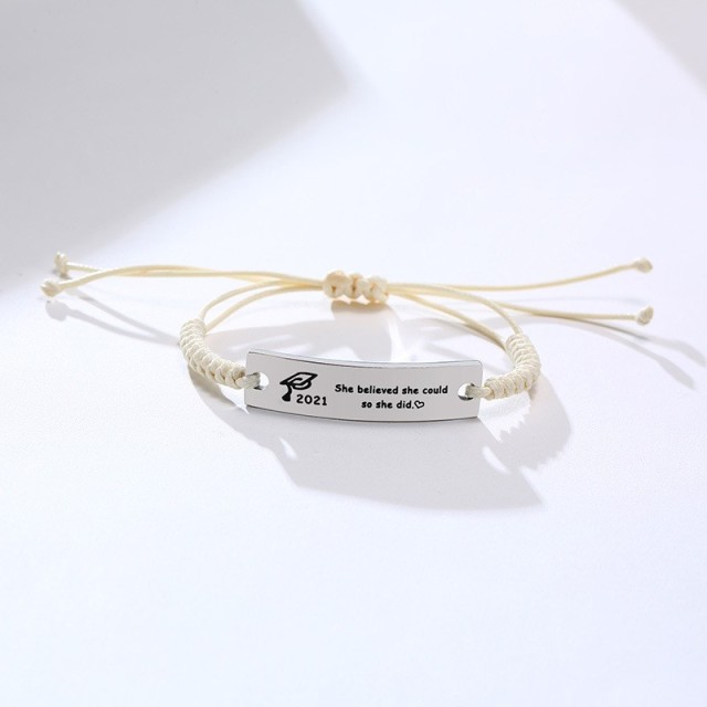 Graduation bar adjustable braided cord bracelet B-851