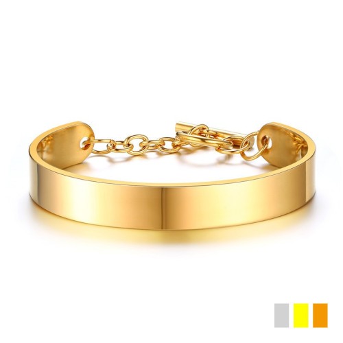 Minimalist cuff bracelet with toggle in gold plating stainless steel B-131