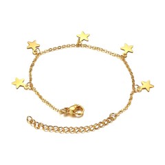 Five star charms with chain bracelet in gold plated stainless steel B-775
