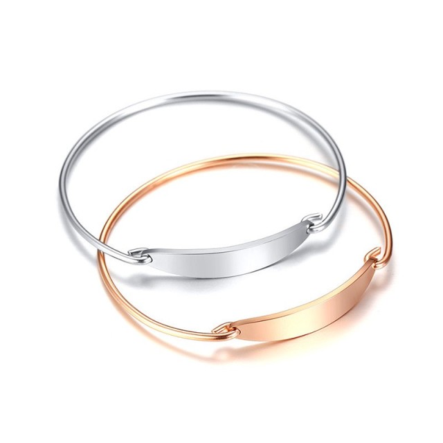 Minimalist openable cuff bracelet with oval bar in stainless steel B-306