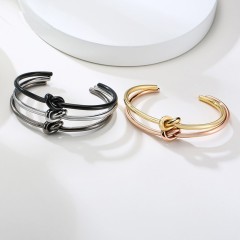 Minimalist knot cuff bangle in gold plating stainless steel B-132