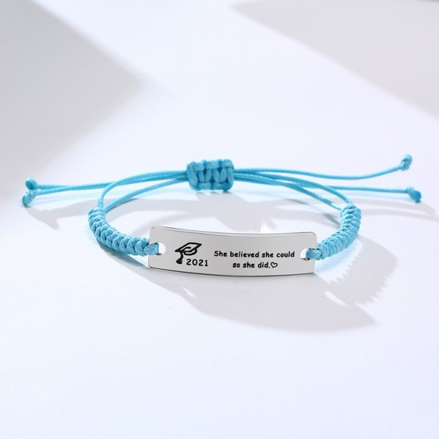 Graduation bar adjustable braided cord bracelet B-851