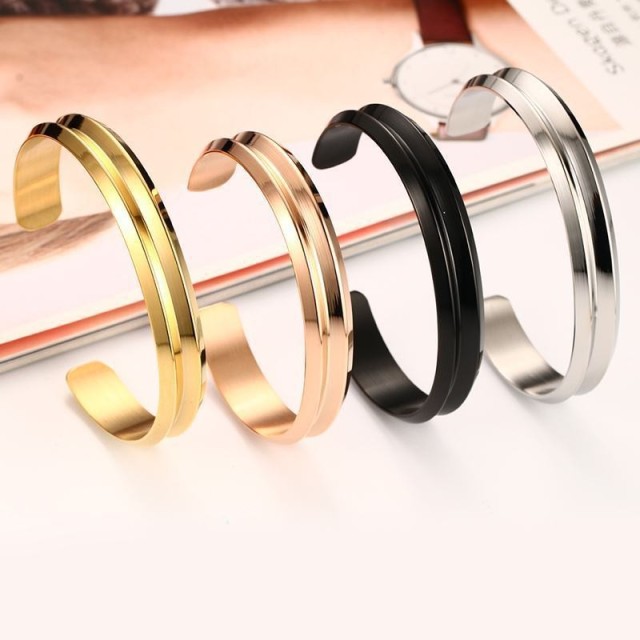 Stainless steel groove cuff bracelet four color option B-145