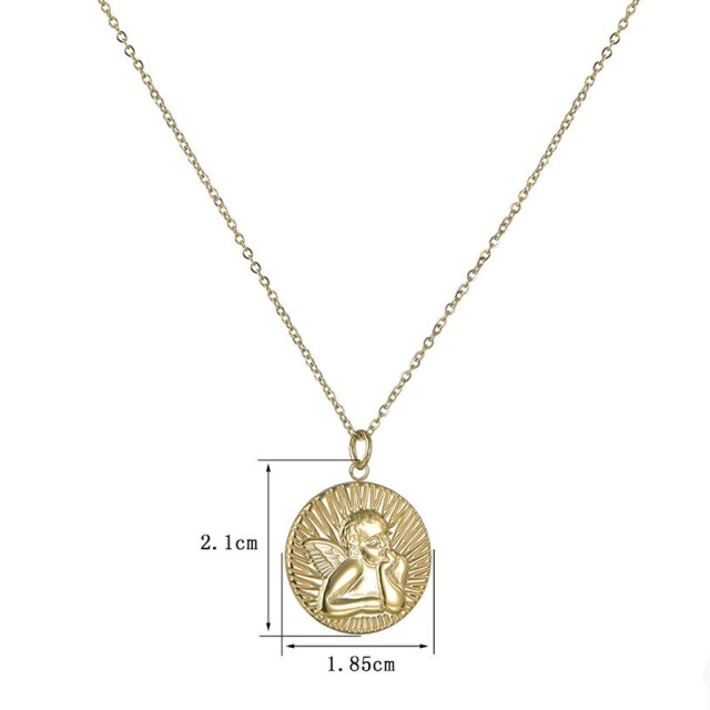 Angel baby medallion pendant necklace in stainless steel