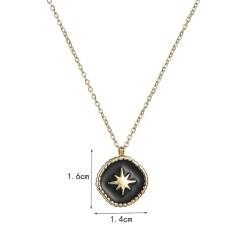 Gold and black resin starburst medallion necklace in stainless steel