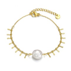 14k gold plating tassels chain bracelet with fresh water pearl