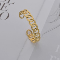 Stainless steel link inspired cuff bracelet in 14k gold plating