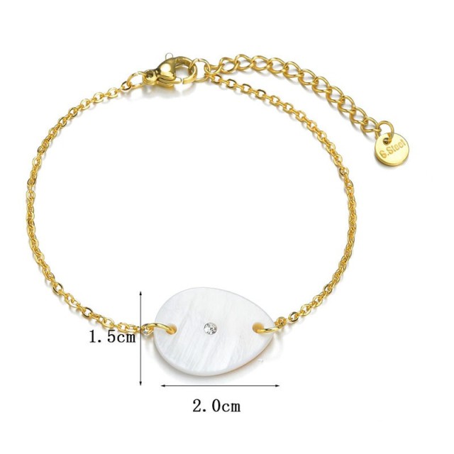 Stainless steel chain bracelet with waterdrop shell charm