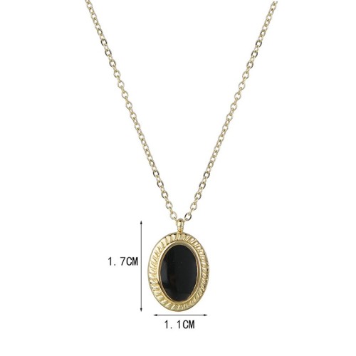 Gold and black resin medallion necklace in stainless steel