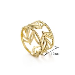 14k gold plating leaf branch adjustable ring in stainless steel