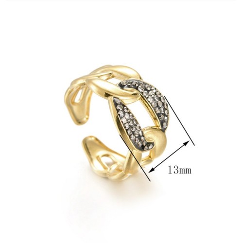 14k gold plating Chain link inspired adjustable ring with diamont