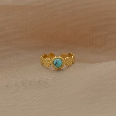 Bague en Plaqué Or et turquoise adjustable ring in stainless steel