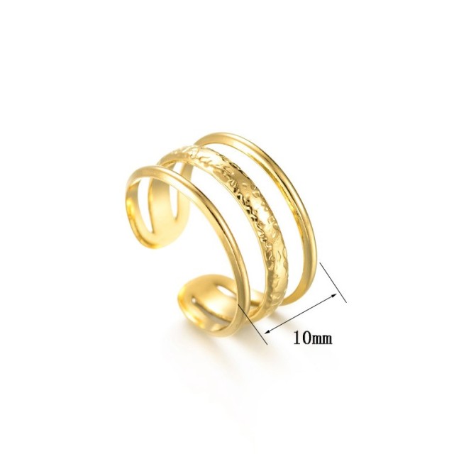 Bague trois rangs martelée ajustable triple lines ring