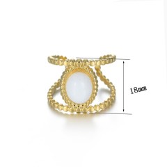 White agate inlayed double rangs ring in 14k gold plating steel