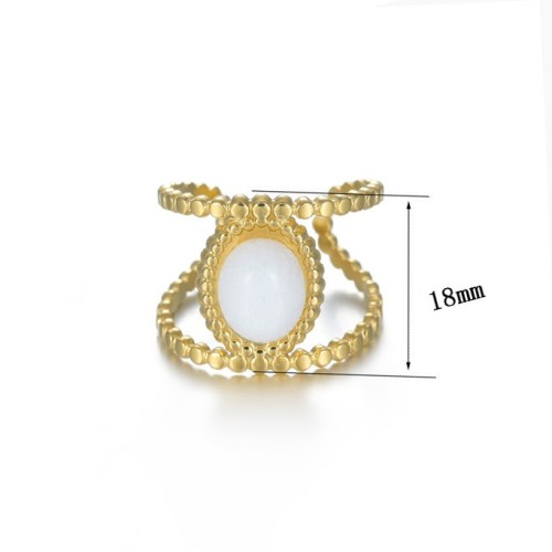 White agate inlayed double rangs ring in 14k gold plating steel