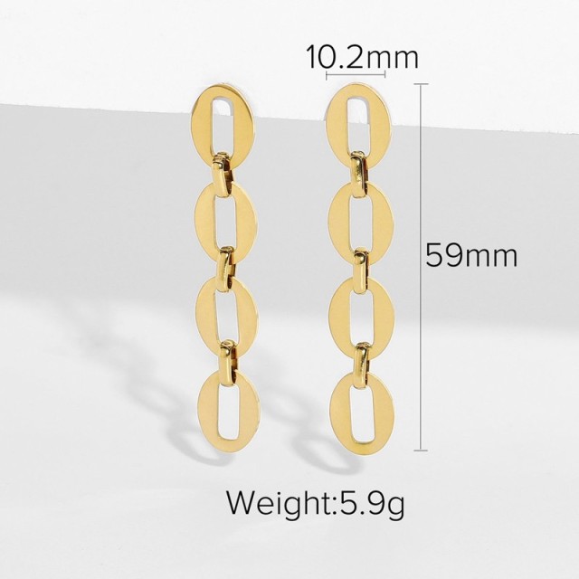 Oval chain link inspired earrings in gold plating stainless steel