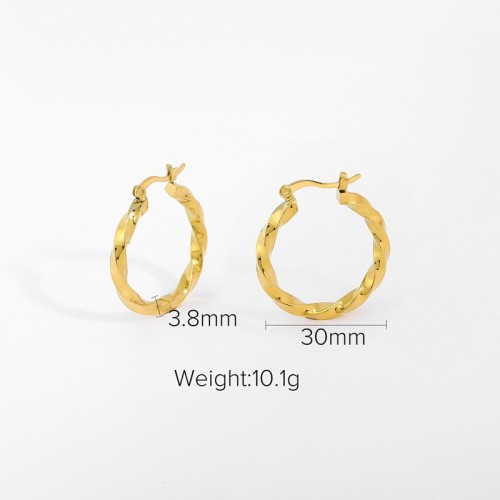 Twisted square line hoop earrings in gold plating stainless steel