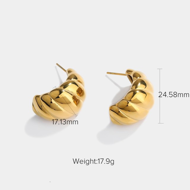 Gold plated croissant dome chunky earrings in stainless steel