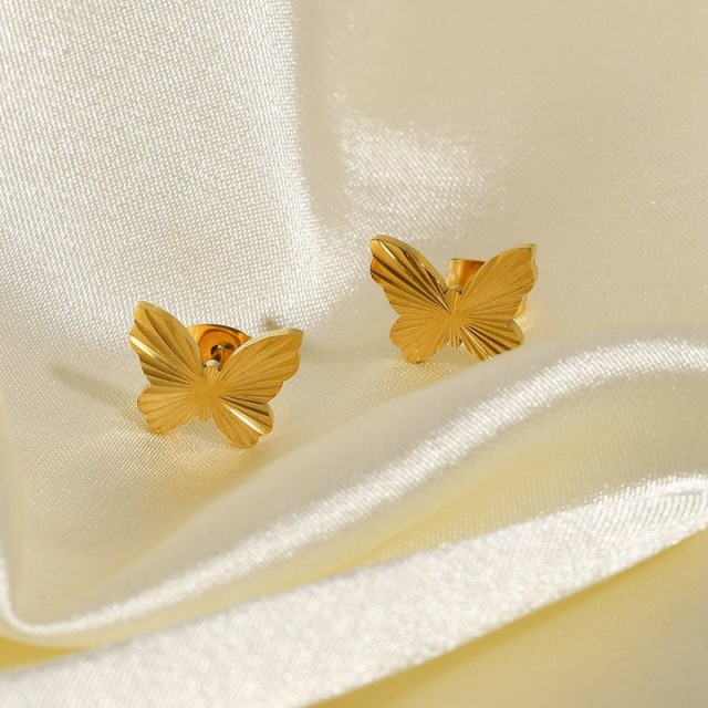 Burst pattern on butterfly stud earrings in gold plating stainless steel