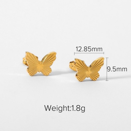 Burst pattern on butterfly stud earrings in gold plating stainless steel