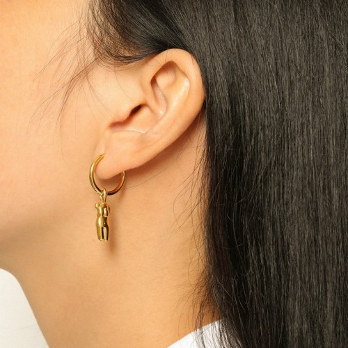 Mini female Sculpture hoop earrings in gold plated stainless steel