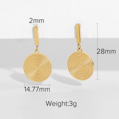 Gold plating swirl disc with bar earrings in stainless steel