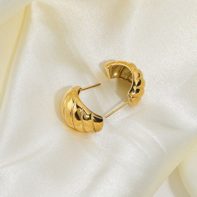 Gold plated croissant dome hoops earrings in stainless steel