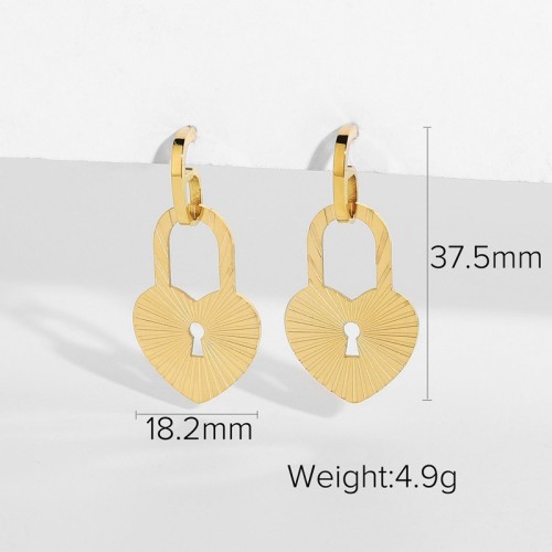 Burst on heart lock earrings in gold plating stainless steel