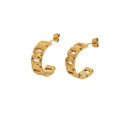 Bold Brick Link Half Hoop Earrings in gold plating, long-lasting