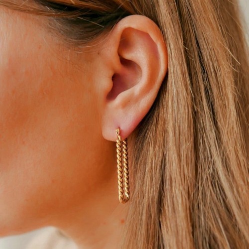 Tidal ovate rope minimalist hoop earrings in gold plated steel