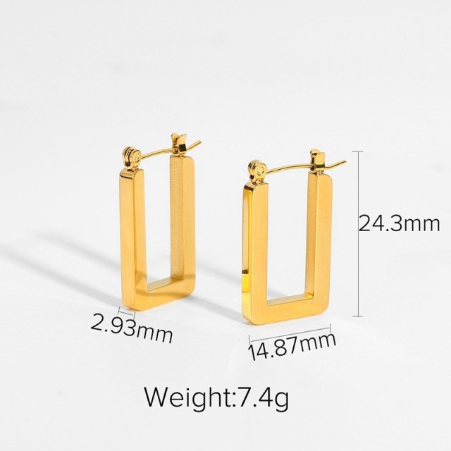 Barlaycs Minimalist Gold Plated Geometric Square Hoop Earrings