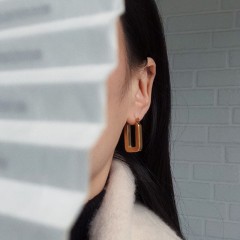 Barlaycs Minimalist Gold Plated Geometric Square Hoop Earrings