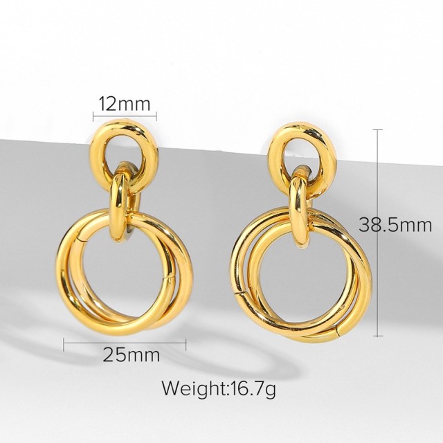 Hoop link with hoops earrings in gold plating steel, long-lasting