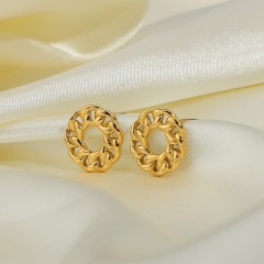 Round chain link stud earrings in gold plating stainless steel