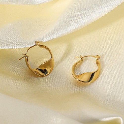 Gold plating stainless steel Flow Midi minimalist Hoop earrings