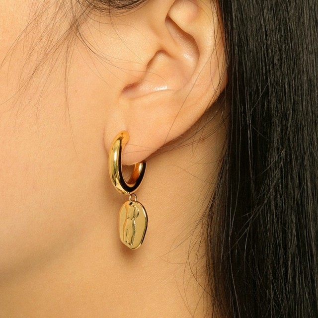 Athena sculptural female bust charm hoop earrings in gold plating