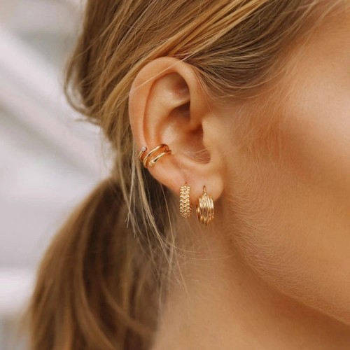 Lucy william mini Ridges Hoop earrings in stainless steel, long-lasting