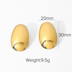 High polished gold plating convex curved ovate button earrings