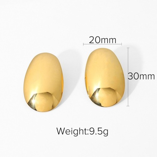 High polished gold plating convex curved ovate button earrings