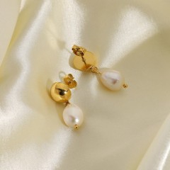 gold plating stainless steel bauble head with pearl drop earrings